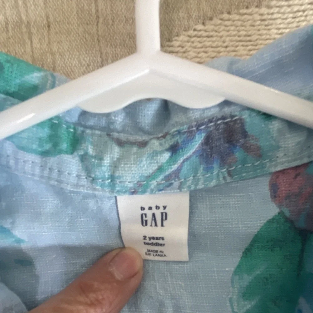 Gap Unisex‎ Toddler Button-Up Shirt 2 Years Light Blue Floral Linen Cotton
